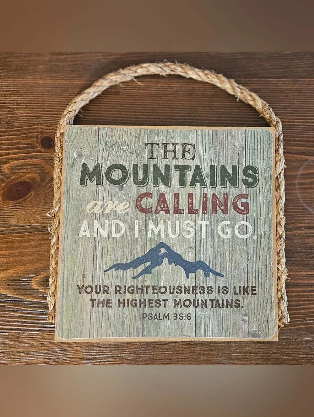 Rustic Mountains Are Calling Wall Plaque - Neutral Green & Red